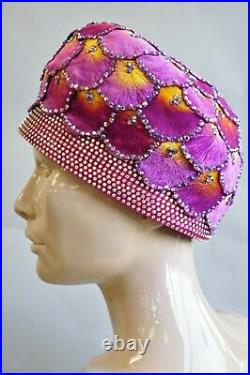 Vintage Jack McConnell Pink Sunset Flower Petal Studded Church Derby Hat Crown