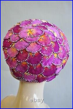 Vintage Jack McConnell Pink Sunset Flower Petal Studded Church Derby Hat Crown