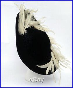 Vintage Jack McConnell Red Feather Couture Black White Tilt Hat