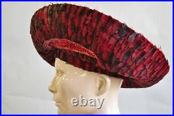 Vintage Jack McConnell Red Feather Rhinestone Wide Brim Wool Church Derby Hat
