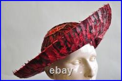 Vintage Jack McConnell Red Feather Rhinestone Wide Brim Wool Church Derby Hat