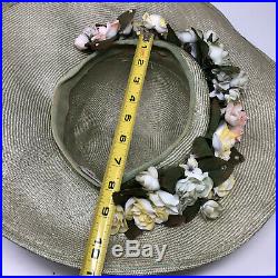Vintage Jack McConnell Womens Flower Adorned Sideways Cartwheel Derby Hat