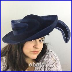 Vintage Jack McConnell blue wool felt tilt church derby hat dramatic art to wear