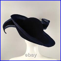Vintage Jack McConnell blue wool felt tilt church derby hat dramatic art to wear