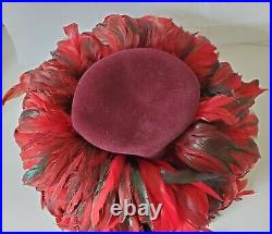 Vintage Jack Mcconnell Boutique Burgundy feather hat feather Derby Church