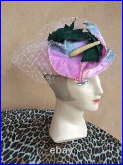 Vintage Jack Mcconnell Hat Anthurium Bouquet Pink Fascinator Hat Tilt Percher