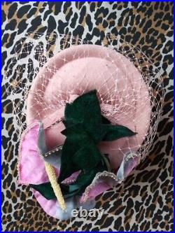 Vintage Jack Mcconnell Hat Anthurium Bouquet Pink Fascinator Hat Tilt Percher