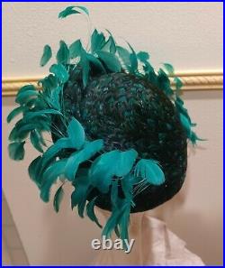 Vintage Jack Mcconnell Hat GREEN & BLACK, GREEN Dangle Feathers throughout