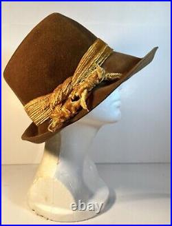 Vintage Jan Leslie Brown Hat Imported Velour Mod Theater Cosplay READ