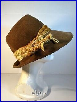 Vintage Jan Leslie Brown Hat Imported Velour Mod Theater Cosplay READ