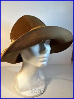 Vintage Jan Leslie Brown Hat Imported Velour Mod Theater Cosplay READ