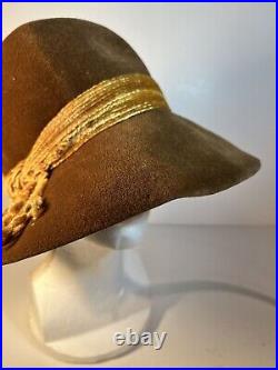 Vintage Jan Leslie Brown Hat Imported Velour Mod Theater Cosplay READ