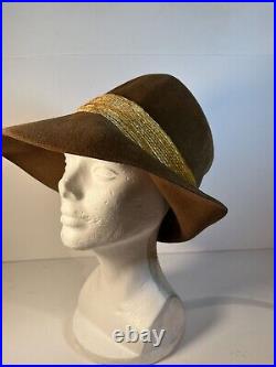 Vintage Jan Leslie Brown Hat Imported Velour Mod Theater Cosplay READ