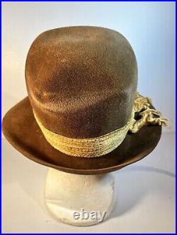 Vintage Jan Leslie Brown Hat Imported Velour Mod Theater Cosplay READ