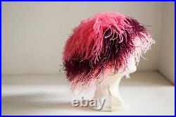 Vintage Jimmy Hodges Custom Made Pink Purple Natural Feather Statement Hat M