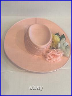 Vintage Joan Biggs Handmade Silk Easter bonnet wide brim England flowers hat
