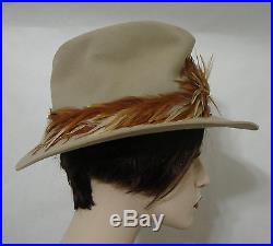 Vintage John Stetson XXXX 4X Beaver Beige Western Hat With Real Feathers & Stone