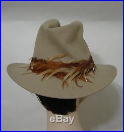 Vintage John Stetson XXXX 4X Beaver Beige Western Hat With Real Feathers & Stone