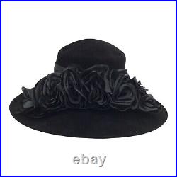 Vintage KOKIN New York Black Velvet w Black Silk Flowers Dress Hat