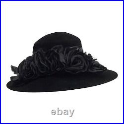 Vintage KOKIN New York Black Velvet w Black Silk Flowers Dress Hat