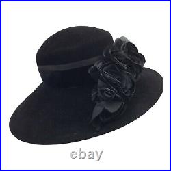 Vintage KOKIN New York Black Velvet w Black Silk Flowers Dress Hat