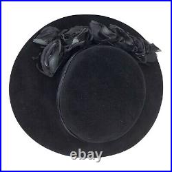 Vintage KOKIN New York Black Velvet w Black Silk Flowers Dress Hat