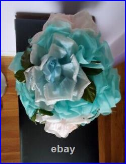 Vintage Ladies EASTER HAT 1950s 1960s Fascinator Blue And Ivory Flowers Lovely