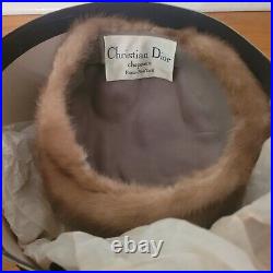 Vintage Ladies Hat Christian Dior Brown Fur WithMarche Hat BOX Pre-Owned Antique