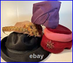 Vintage Ladies Hat Lot Facon Boutique Velda Flower Feather Mod Theater READ