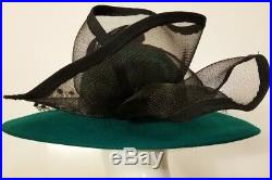 Vintage, Lancaster, Wool, Pine Green, Feathered/Bowed, Church Hat (Small)