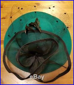 Vintage, Lancaster, Wool, Pine Green, Feathered/Bowed, Church Hat (Small)