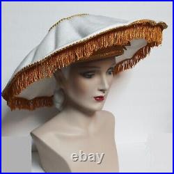 Vintage Large Brim Novelty Hat Unusual Fun Fringed Hat with Beading