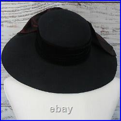 Vintage Laura Ashley Black Wool Hat with Red Velvet and Taffeta circa 1988-1996