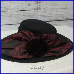 Vintage Laura Ashley Black Wool Hat with Red Velvet and Taffeta circa 1988-1996