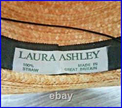 Vintage Laura Ashley Cottagecore Summer Boater Victorian Straw Hat Red Bow