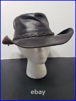 Vintage Leather Cowboy Hat L Unisex Dark Brown Rodeo Distressed Braided Mexico