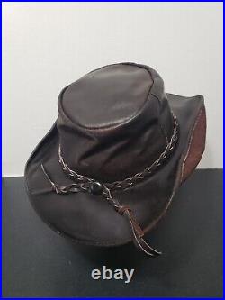 Vintage Leather Cowboy Hat L Unisex Dark Brown Rodeo Distressed Braided Mexico