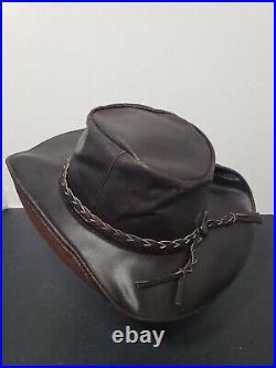 Vintage Leather Cowboy Hat L Unisex Dark Brown Rodeo Distressed Braided Mexico