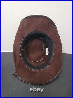 Vintage Leather Cowboy Hat L Unisex Dark Brown Rodeo Distressed Braided Mexico