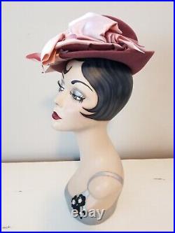 Vintage Lilly Dache Edwardian Style Ladies Hat with Large Pink Satin Bow 1930's