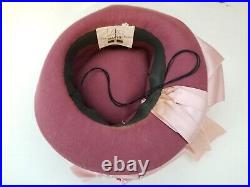 Vintage Lilly Dache Edwardian Style Ladies Hat with Large Pink Satin Bow 1930's
