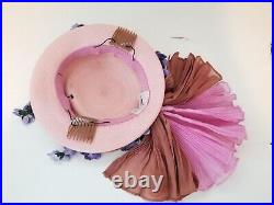 Vintage Lilly Dache Woven Hat with Lavender Flowers & Pleated Sash c. 1940's