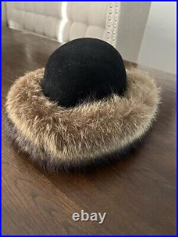 Vintage Lord and Taylor Fur And Felt Luxury Hat 1960's Black And Brown