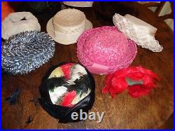 Vintage Lot 14 Women's Hats Headbands 40/s/50s/60s Feather Fur Mesh Flowered