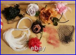 Vintage Lot Of 3 Hats Plus Millenary Flowers Feather Band Hat Box Netting Veil