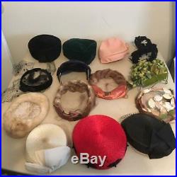 Vintage Lot of 14 Women's Hats 1940's 1950's 1960's
