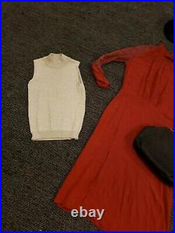 Vintage Lot of Women's Clothing Cable Knit Cardigan, Flapper Dress, Hat & More