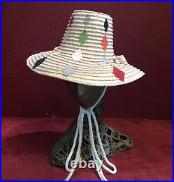 Vintage Made In Italy Straw Raffia Harlequin Beach Hat 40s 50s