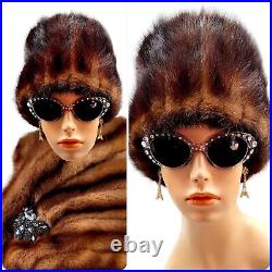 Vintage Mink Fur Cloche Hat Dark Coco Brown Old Hollywood Snow Bunny HAT ONLY