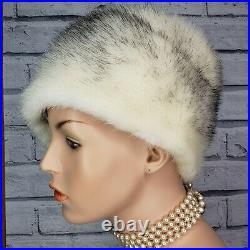 Vintage Mink Pillbox Hat & Box Exotic White Silver Model Runway Snow Bunny 2PC
